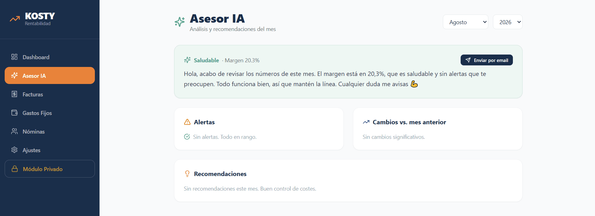 Captura de pantalla de Kosty - Asesor con IA & Alertas
