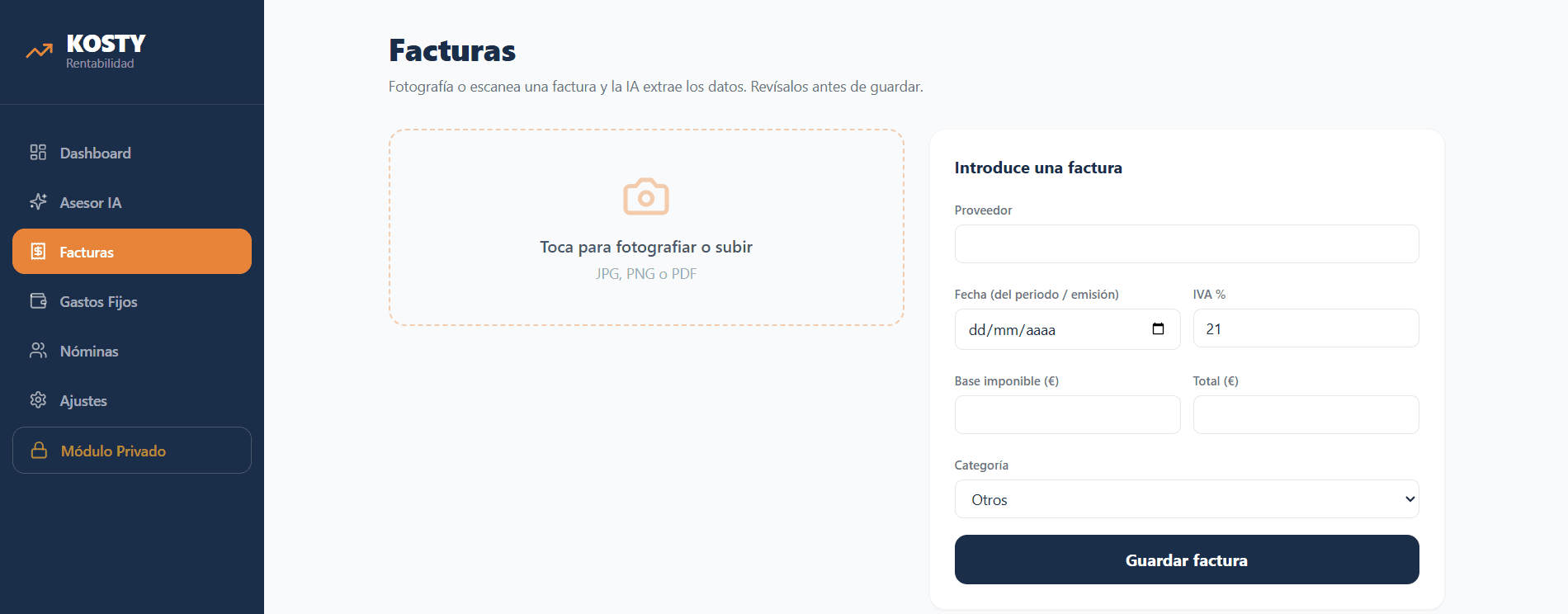 Captura de pantalla de Kosty - Informe Mensual PDF