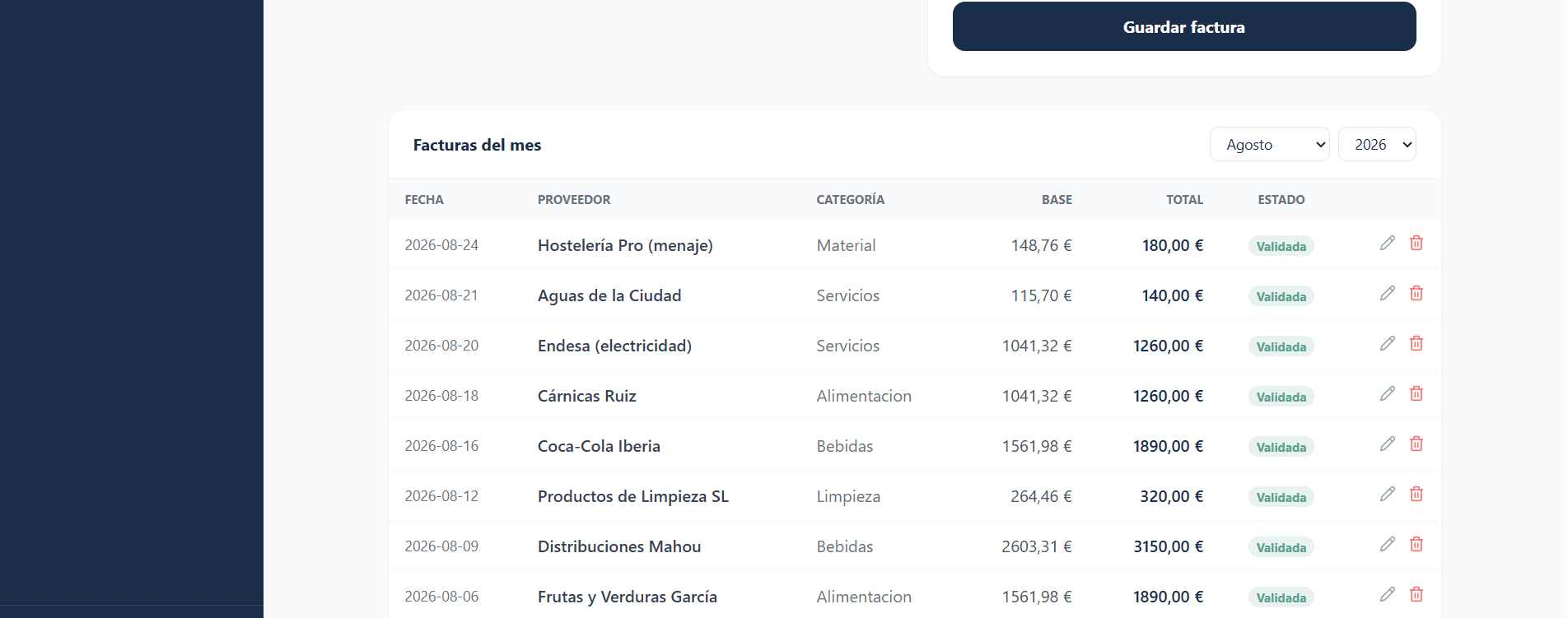 Captura de pantalla de Kosty - Comparativa entre Periodos