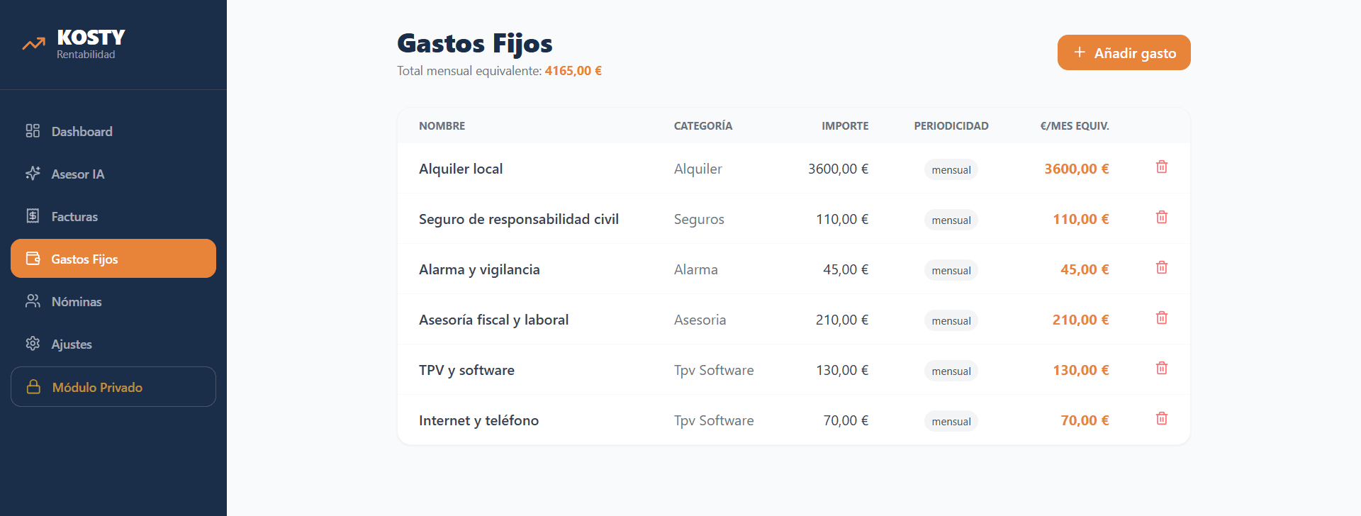 Captura de pantalla de Kosty - Configuración de Rangos