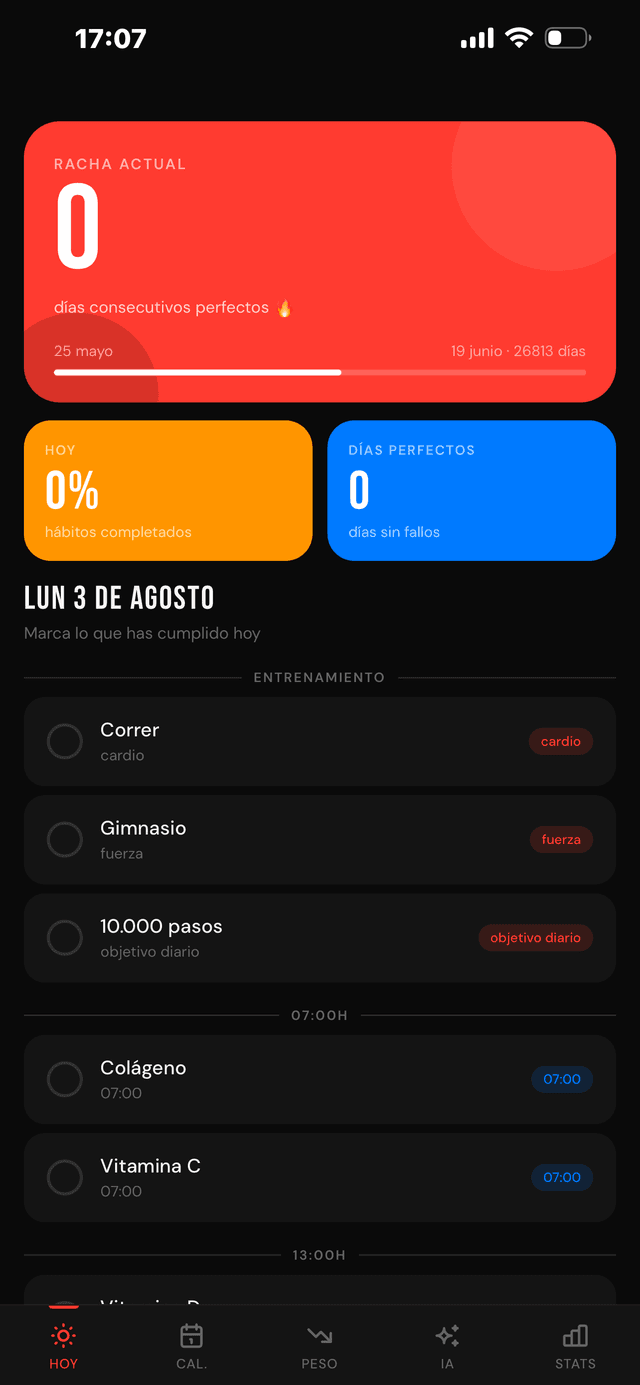 Captura real PWA ARDE - Vista 1 · Racha & Calendario