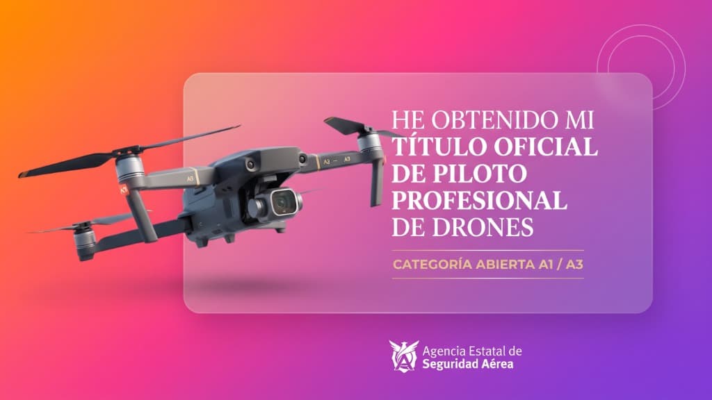 Título oficial de Piloto Profesional de Drones Categoría Abierta A1/A3 AESA por Rocío F. Peral