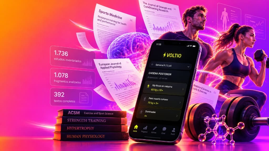 Infografía de literatura científica e investigación detrás del catálogo de rutinas de Voltio App